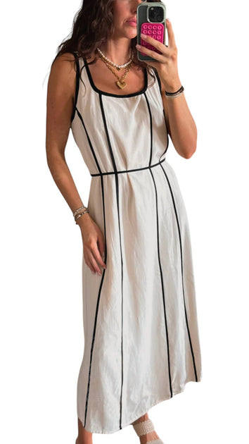 GILLI Soho Striped Midi Dress Beige Large 2