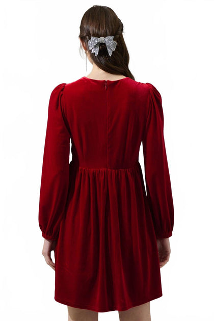 SUGARLIPS Bridget Bow Velvet Mini Dress Red Large 3