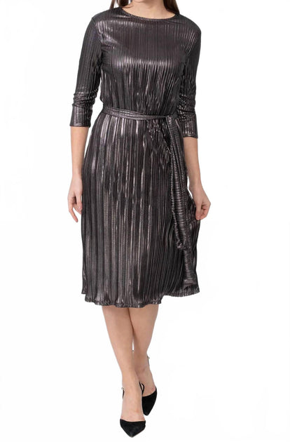 KMW Metallic Pleated A-Line Dress Noir XLarge 2