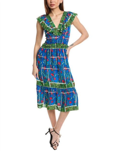Garrie B Sleeveless Floral Midi Dress Blue Multi Medium 2