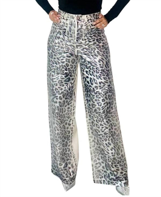 Lizette Collection Metallic Animal Print Contrast Pants Grey Medium 2