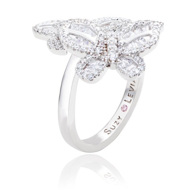 Suzy Levian Double Butterfly Ring Silver US 7 3