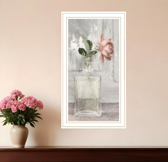 Hivvago Cottage Peach Rose White Framed Print Wall Art 2