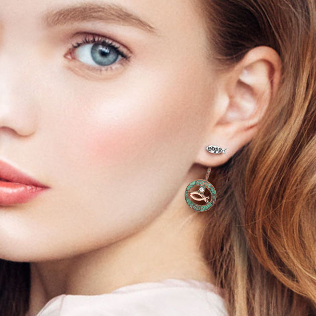 FASHNZFAB Hope Message Ichthys Ear Jacket Earrings Silver 5