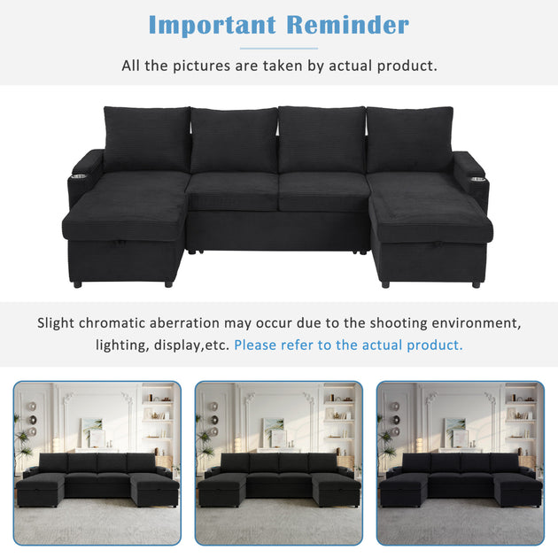 Streamdale Convertible U-Shaped Sectional Sofa Black 6