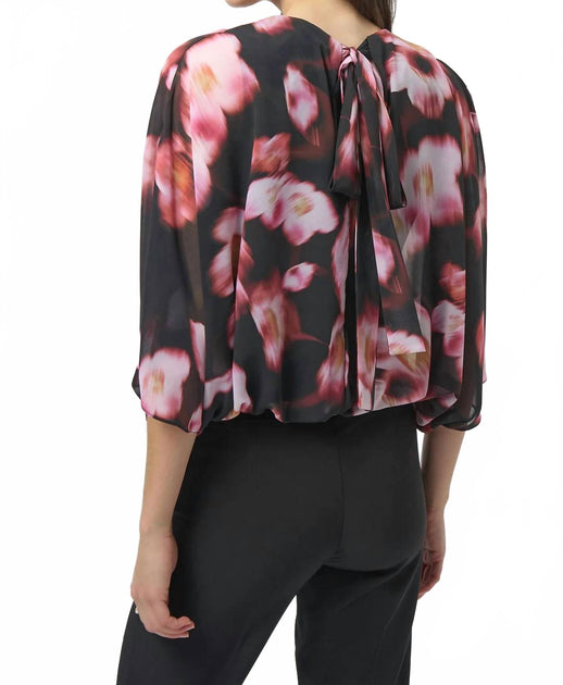 Joseph Ribkoff Loral Print Boxy Top Black UK 12 3