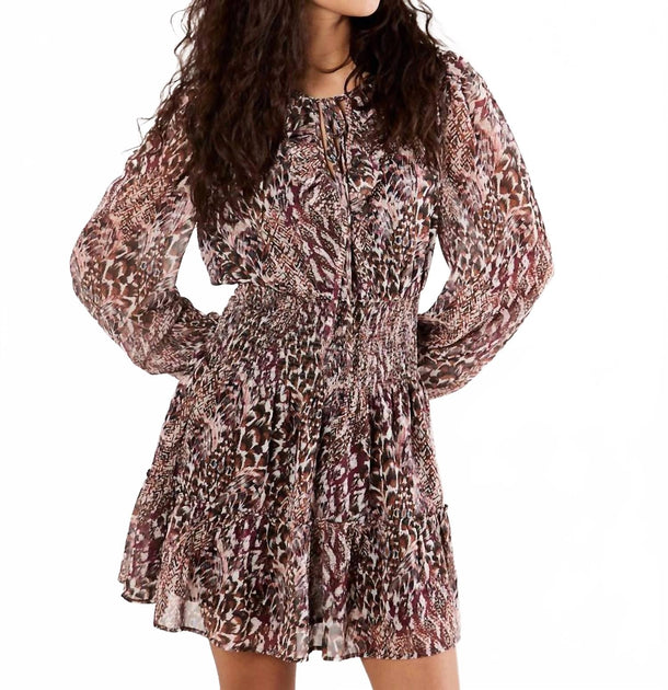 Apricot Feather Patchwork Ruffle Dress Brown Medium 2