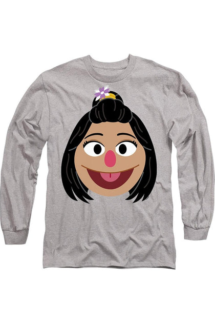 Gildan Sesame Street Ji Young Face Long Sleeve T-Shirt Grey Medium 2