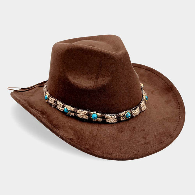 FASHNZFAB Boho Stone Accent Western Cowboy Hat Black 2