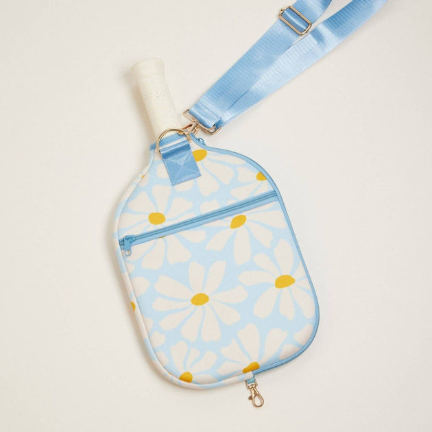 Stone & Stitch Abstract Daisy Floral Neoprene Pickleball Paddle Bag Blue 3