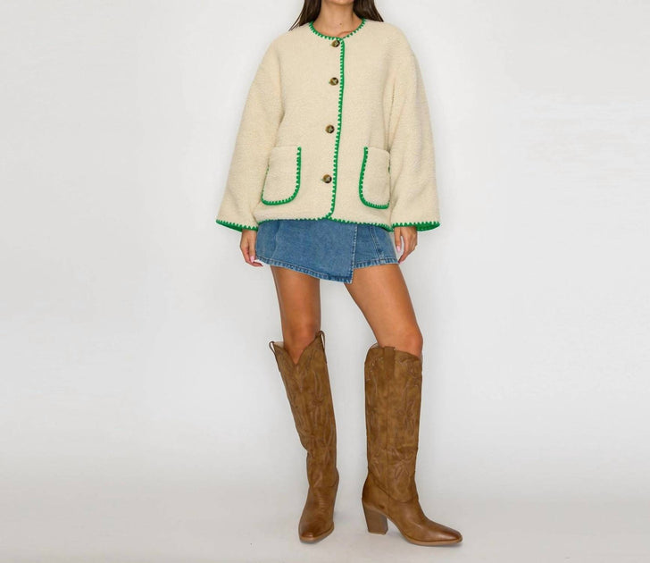 Love Wednesday Clover Button Down Jacket Beige Large 3