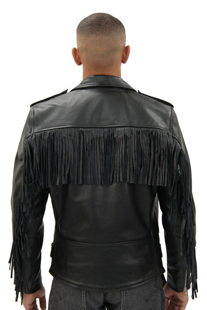 Infinity Mens Fringe Hide Leather Biker Jacket Tokyo White Small 3