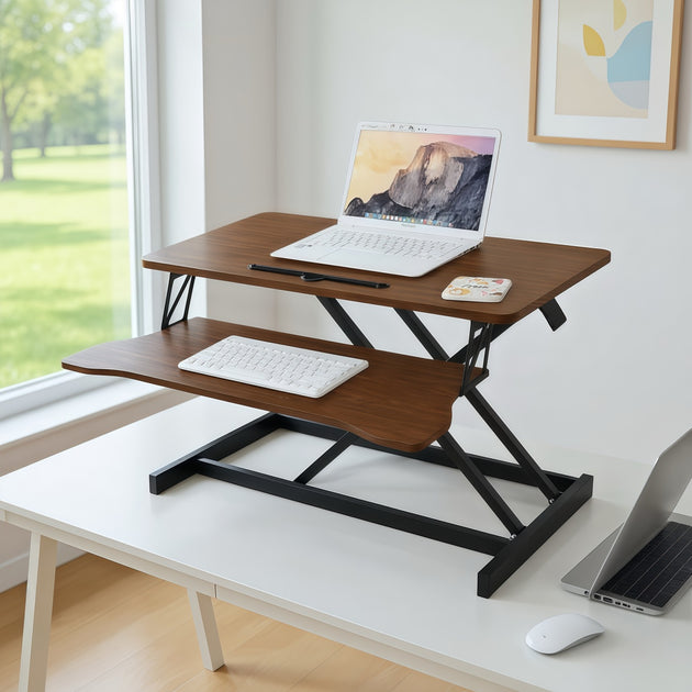Streamdale Height Adjustable Sit-Stand Desk Converter Walnut 4