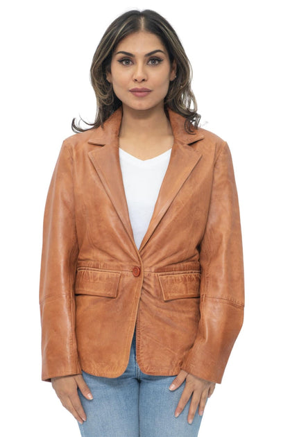 Infinity Apeldoorn Womens Leather Blazer Jacket Brown Small 2