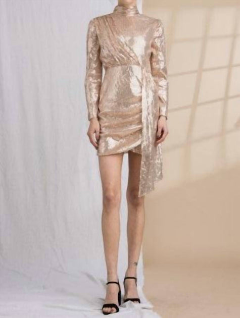 green emerald velvet dress LENA Long Sleeve Sequin Mini Dress In Rose Gold