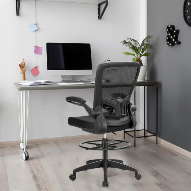 Hivvago Height Adjustable Drafting Chair with Flip Up Arms Black 2