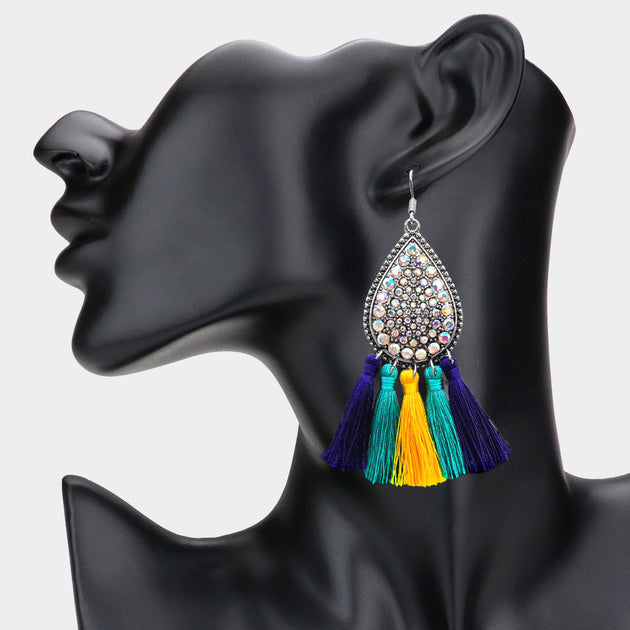 FASHNZFAB Teardrop Tassel Dangle Earrings Multi 2