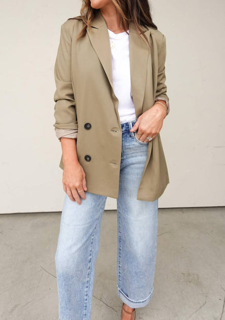 Edit by Nine Long Sleeve Relaxed Blazer Beige Small 3