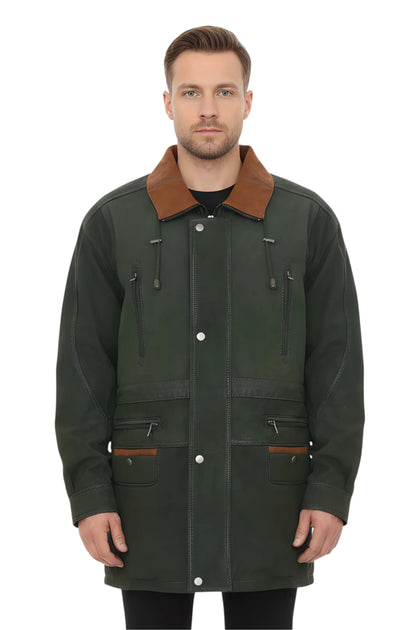 Infinity Mens Nubuck Leather Parka Coat Green XSmall 2