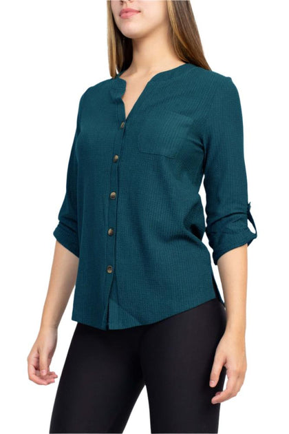 TRUEDAMES Notched Button Down Top Multi Medium 5