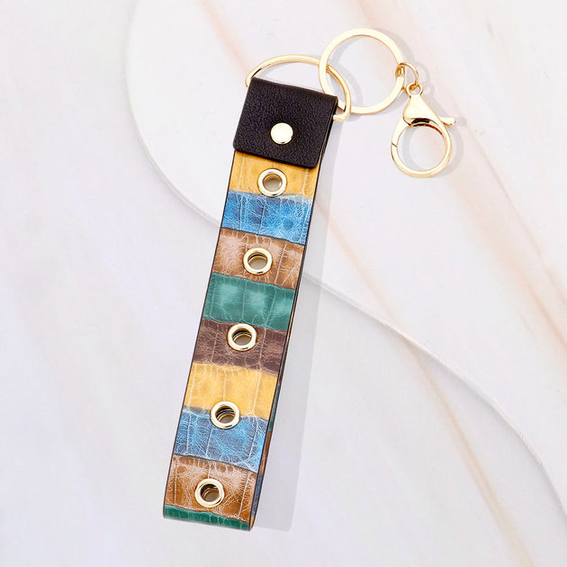 FASHNZFAB Color Block Faux Leather Keychain Silver 5