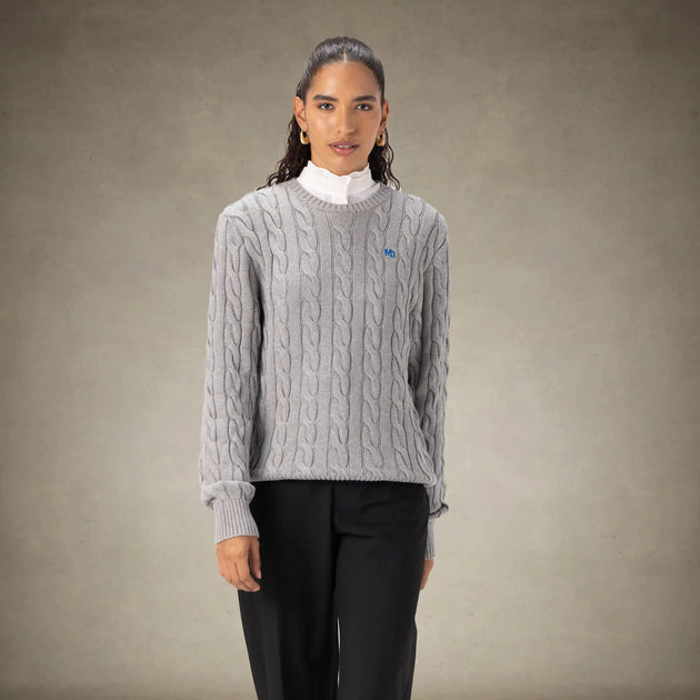Members Only Damen Rundhals Strickpullover mit Zopfmuster Blau Small 2