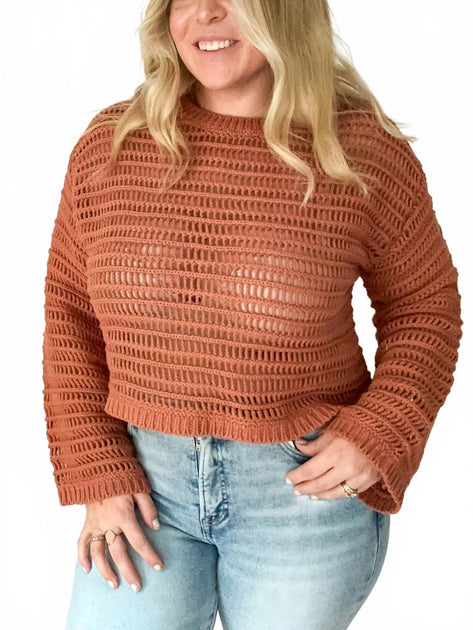 LE LIS Horizon Openwork Crochet Sweater Multi Large 2