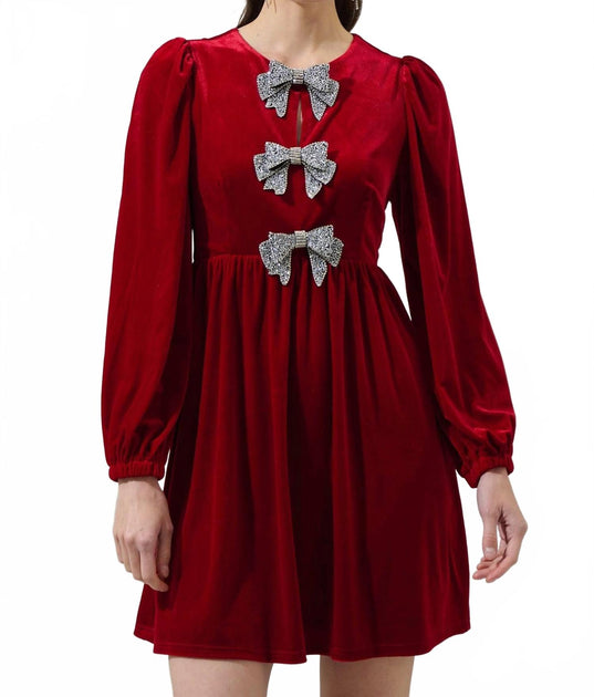 SUGARLIPS Bridget Bow Velvet Mini Dress Red Large 2