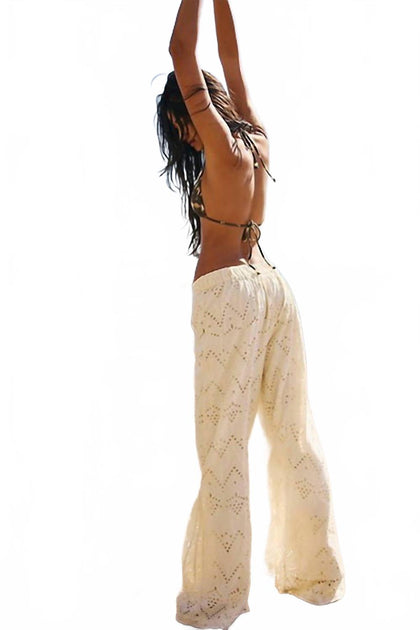 Free People Emma bestickte Hose Beige Large 3