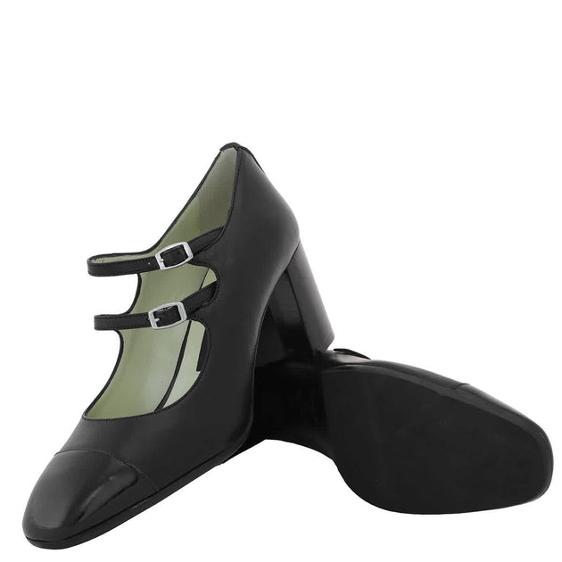 Carel Double Straps Leather Heel Pumps Green US 7 3