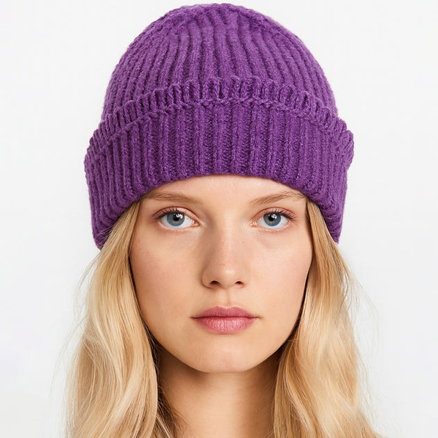 FASHNZFAB Chunky Ribbed Knit Winter Beanie Hat Black 2