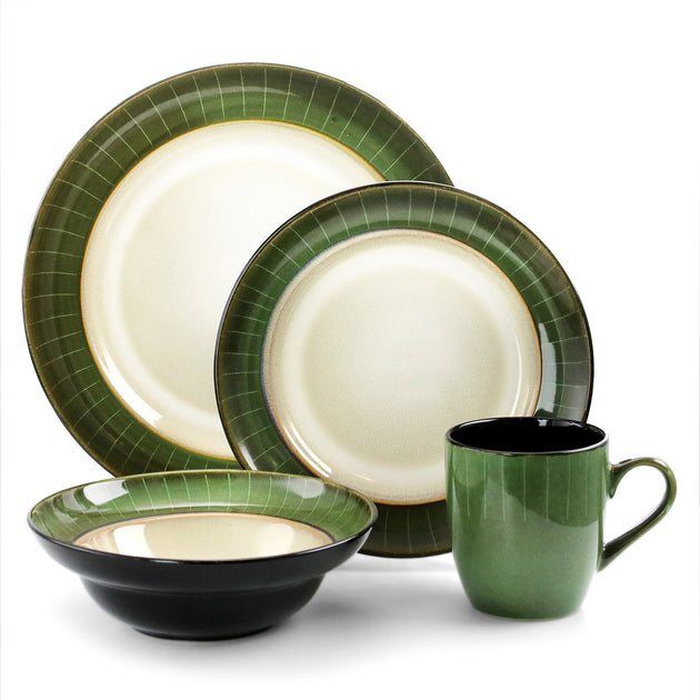 Elama Grand Jade Stoneware Dinnerware Set 16 Piece Green 4