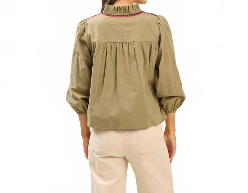 ABLE Sloane Bluse mit besticktem Kragen Grün Small 3
