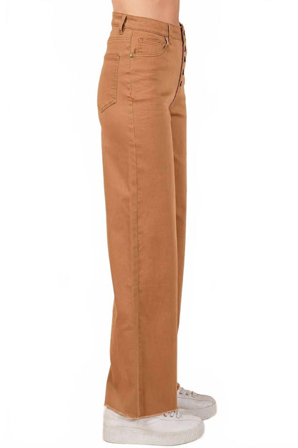 mittoshop Twill High Waisted Button Fly Wide Leg Pants Braun Large 3