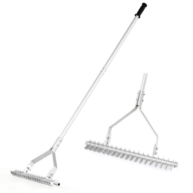 Hivvago 20 Inches Wide Aluminum Lawn Soil Rake Silver 2