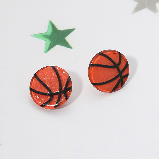 FASHNZFAB Resin Basketball Stud Earrings Brown 2