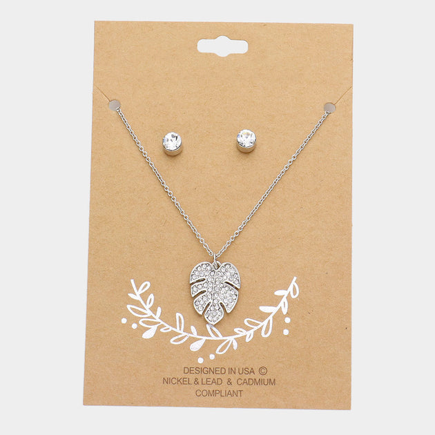 FASHNZFAB Tropical Leaf Pendant Necklace Gold 4