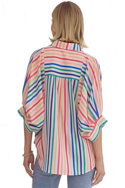 Entro Multi Striped Button Down Top Multi Small 4