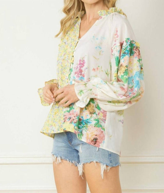 entro Bluse mit Blumendruck und V-Ausschnitt Gelb Medium 3