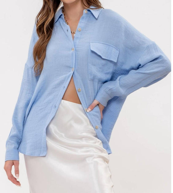 Blu Pepper Bluebell Long Sleeve Button Down Shirt Blue Small 2