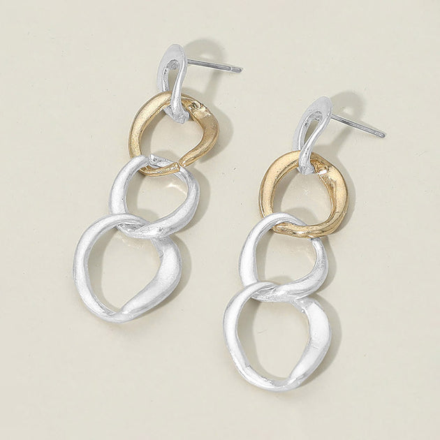 FASHNZFAB Two Tone Metal Link Chain Drop Earrings Blue 2