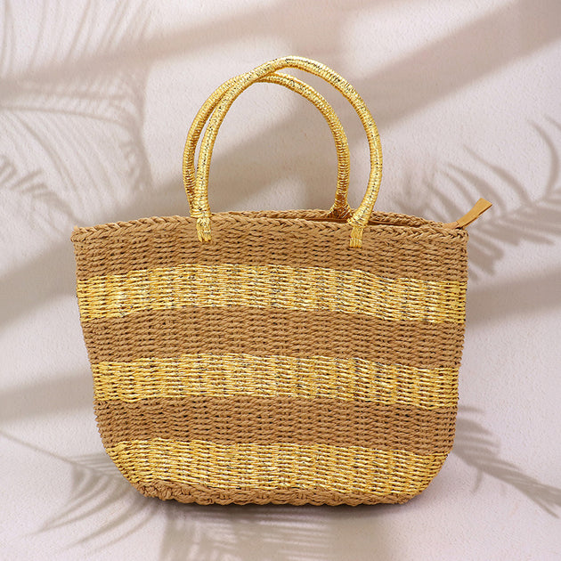 FASHNZFAB Braided Striped Tote Bag Yellow 3