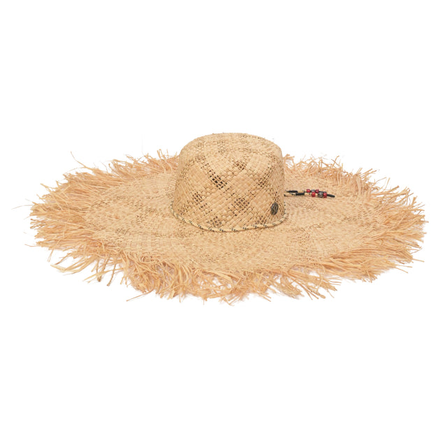 Maison Michel Ursula Open Large Brim Hat in Beige Raffia Maison Michel Big Kate Hat in Beige Raffia Brown Red ref  main image 3