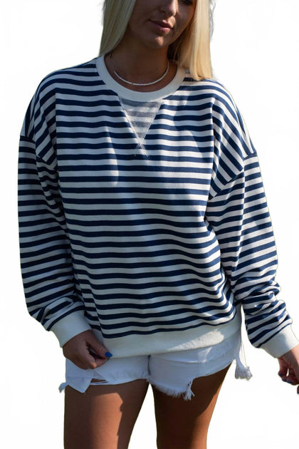 MIOU MUSE Stripe Knit Pullover Blue Small 2