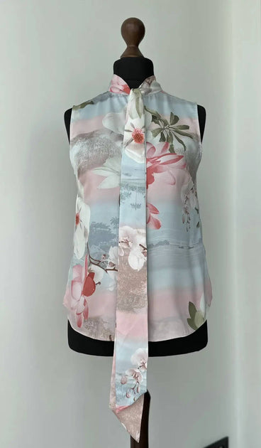 Ted Baker Mint Choc Chip Tie Neck Blouse Pink US 4 2