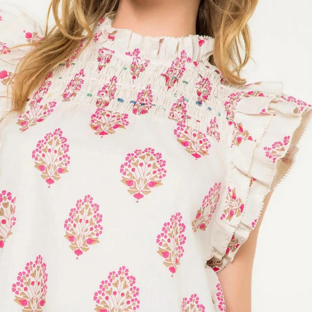 THML Flutter Sleeve Floral Top Weiß Small 3