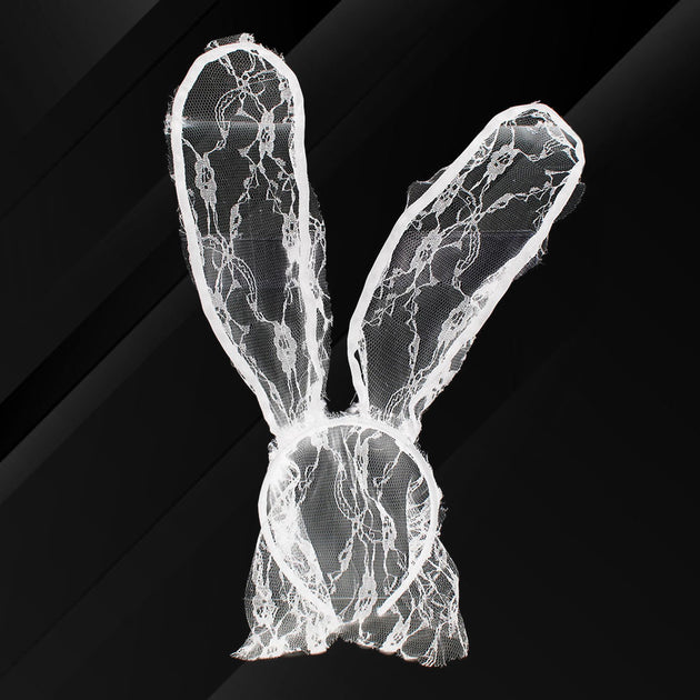 FASHNZFAB Floral Laced Bunny Ears Headband White 5