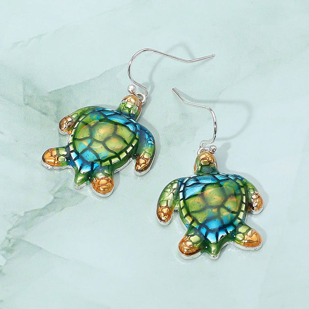 FASHNZFAB Sea Turtle Dangle Earrings Blue 2