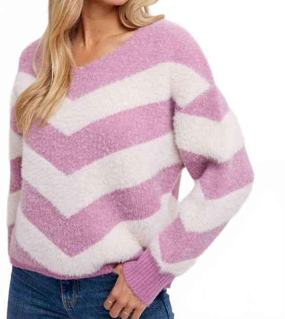 BluIvy Chevron Soft Fuzzy Pullover Pink Medium/Large 4