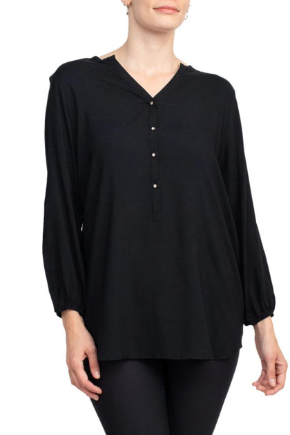 TRUEDAMES V-Neck Rayon Top Black Medium 2